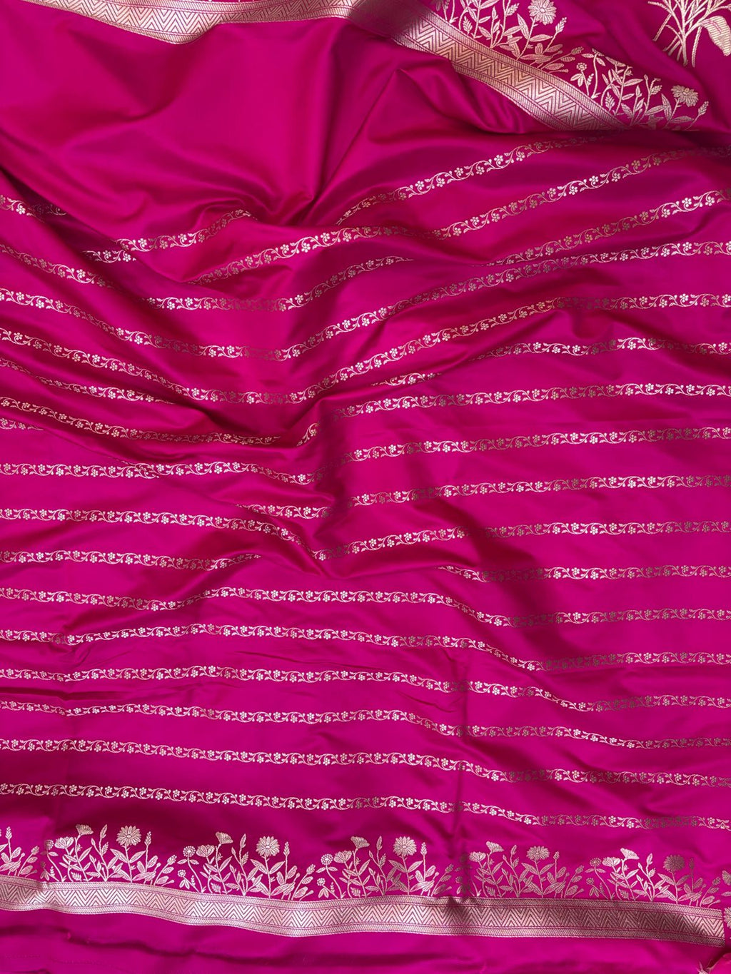 Magenta Mashru Silk Saree With Zari Open Border Flower Booti