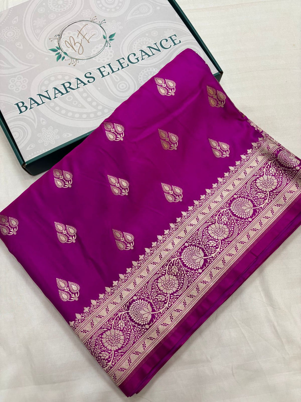 Purple Mashru Silk Saree With Zari Banarasi Border Booti