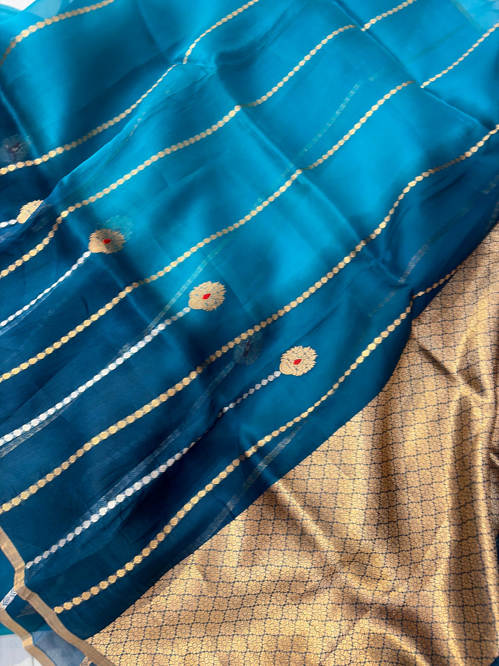 Pure handloom organza silk saree in beautiful midnight blue colour