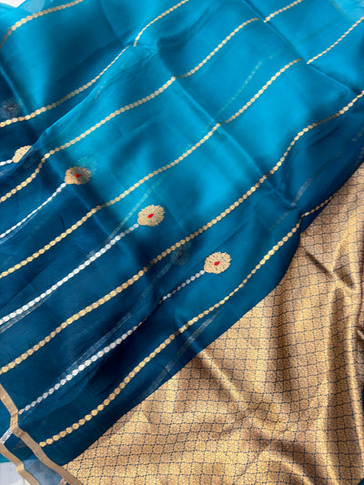 Pure handloom organza silk saree in beautiful midnight blue colour