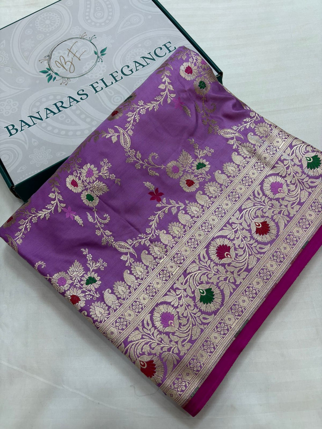 Lavender Mashru Silk Saree With Zari Banarasi Mina Border Mina Jaal