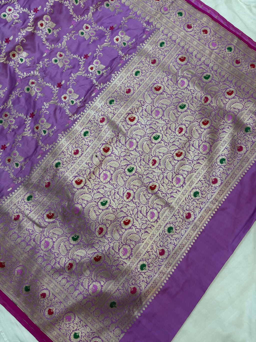 Lavender Mashru Silk Saree With Zari Banarasi Mina Border Mina Jaal