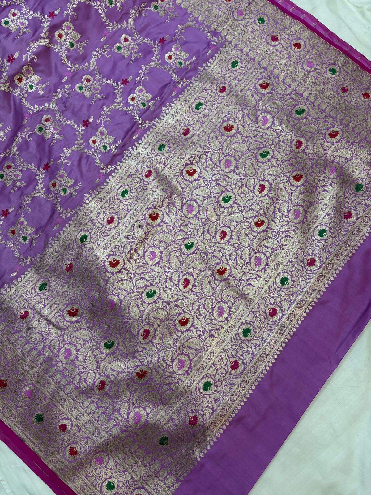 Lavender Mashru Silk Saree With Zari Banarasi Mina Border Mina Jaal