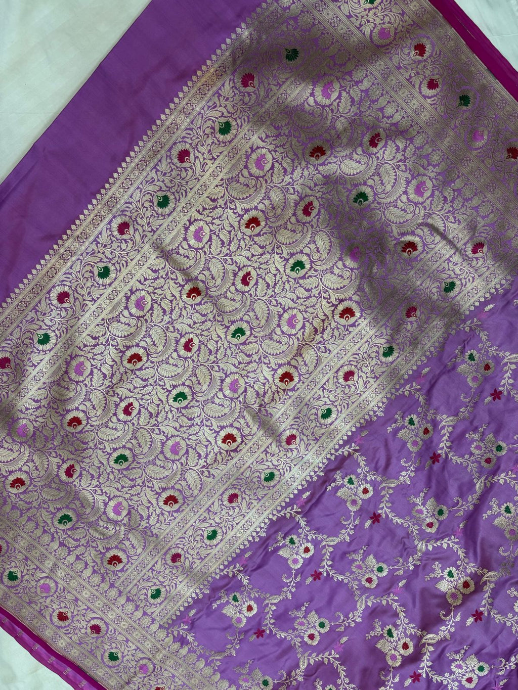 Lavender Mashru Silk Saree With Zari Banarasi Mina Border Mina Jaal