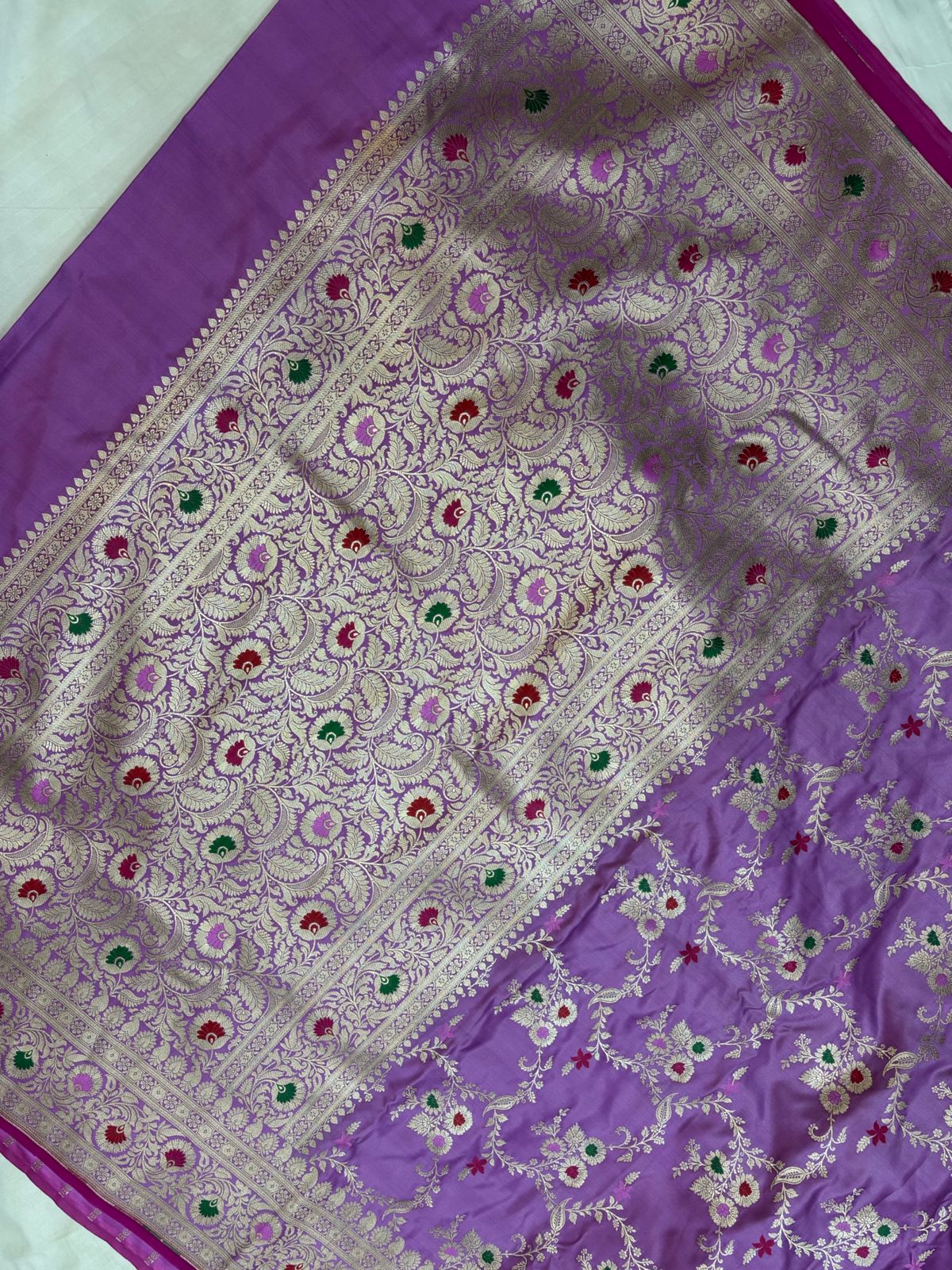 Lavender Mashru Silk Saree With Zari Banarasi Mina Border Mina Jaal
