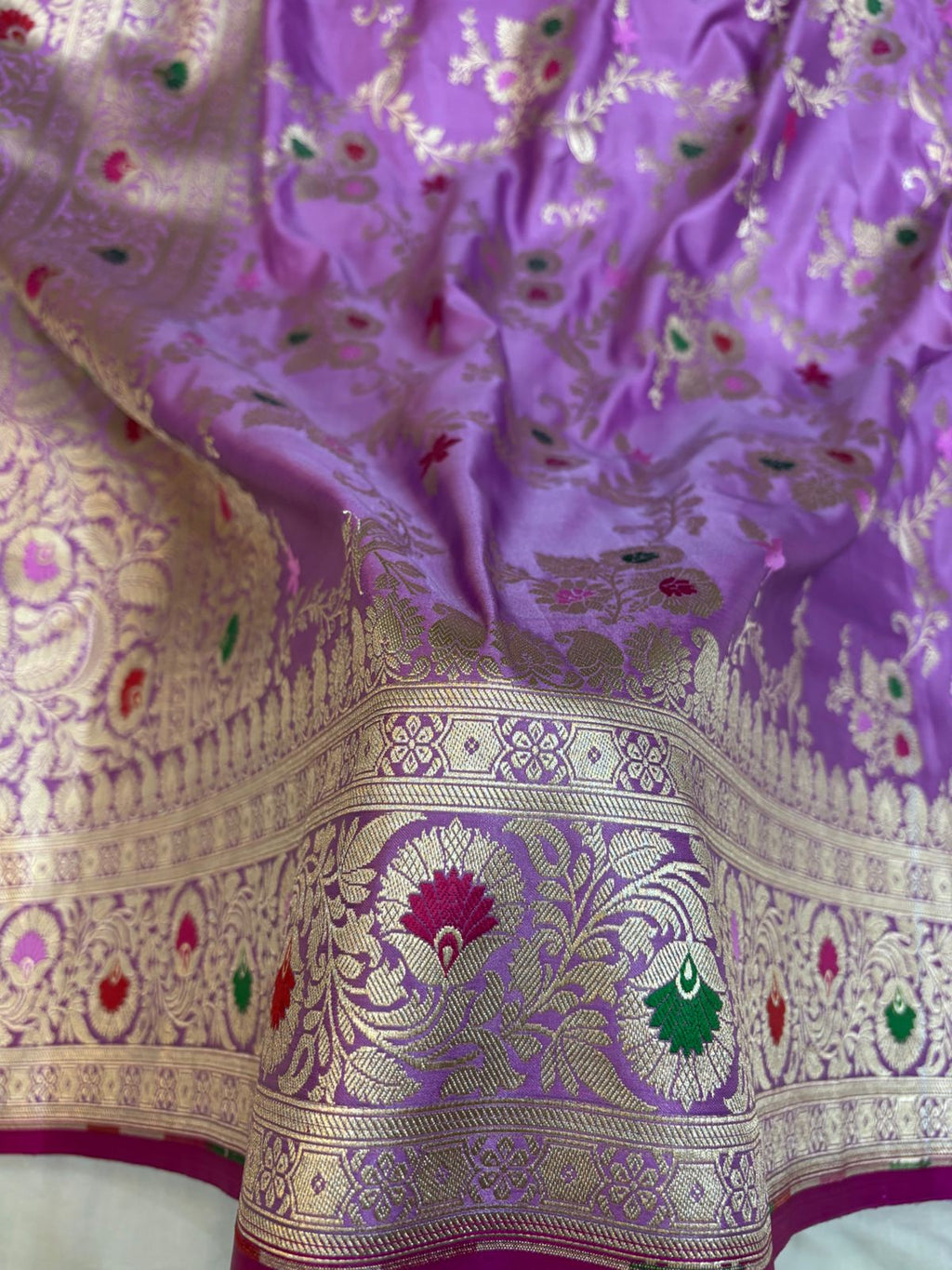 Lavender Mashru Silk Saree With Zari Banarasi Mina Border Mina Jaal