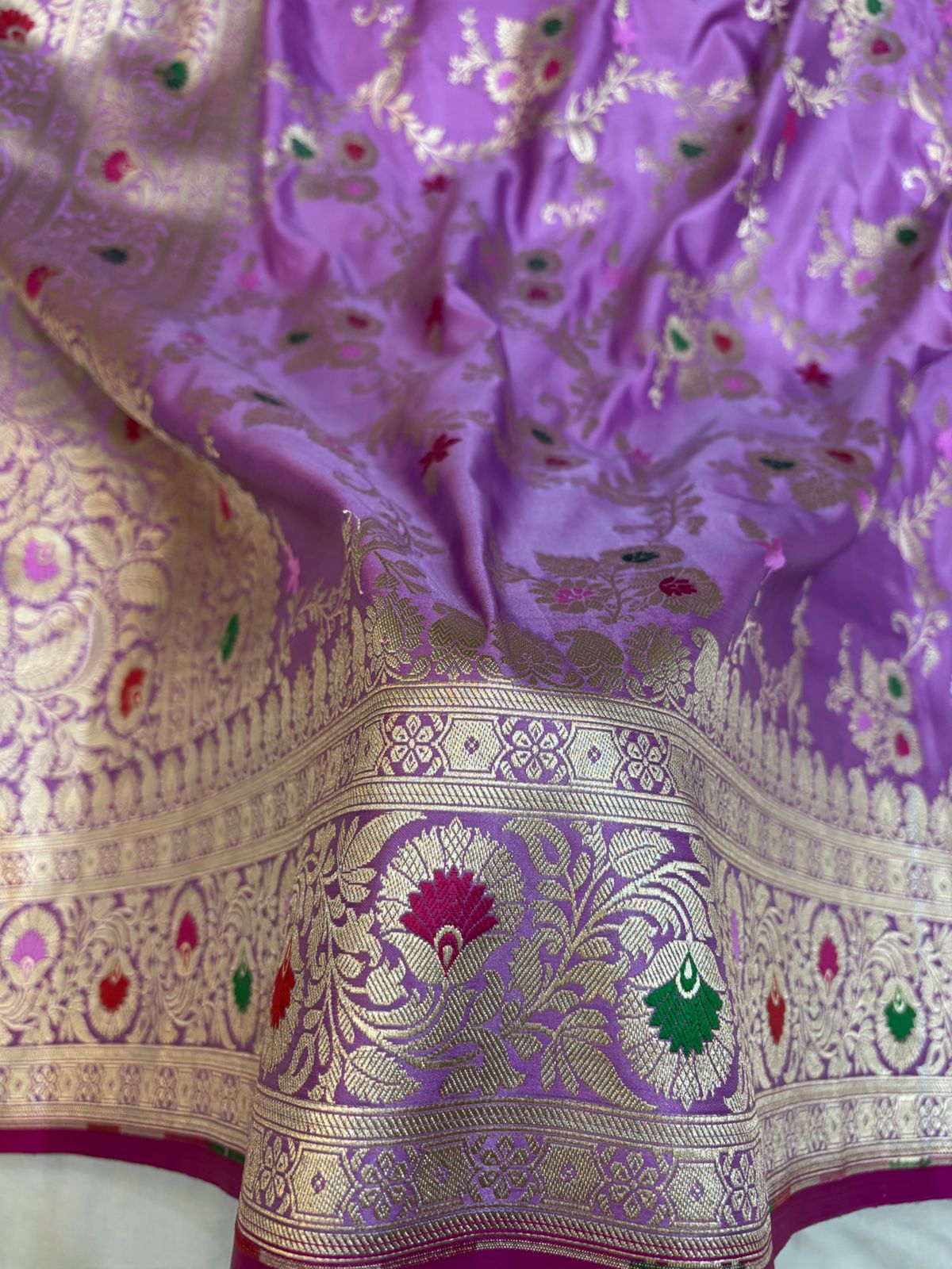 Lavender Mashru Silk Saree With Zari Banarasi Mina Border Mina Jaal