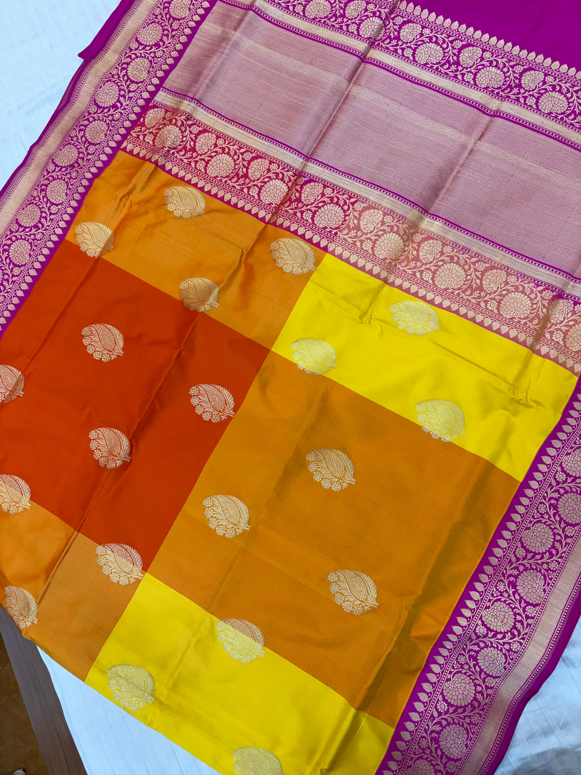 Pure handloom katan silk sareee in rangkat colour