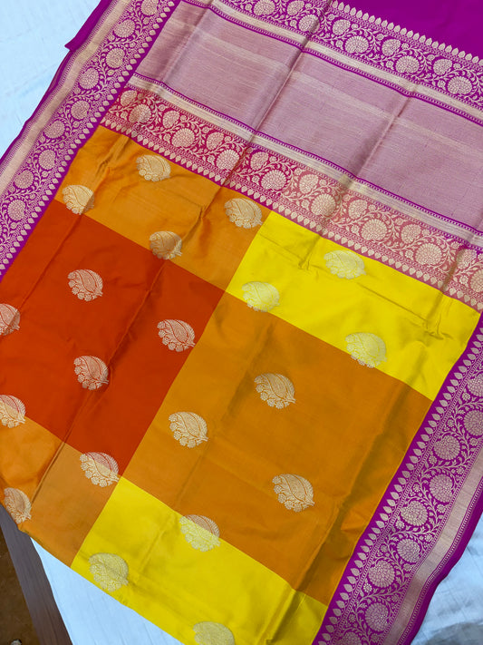 Pure handloom katan silk sareee in rangkat colour
