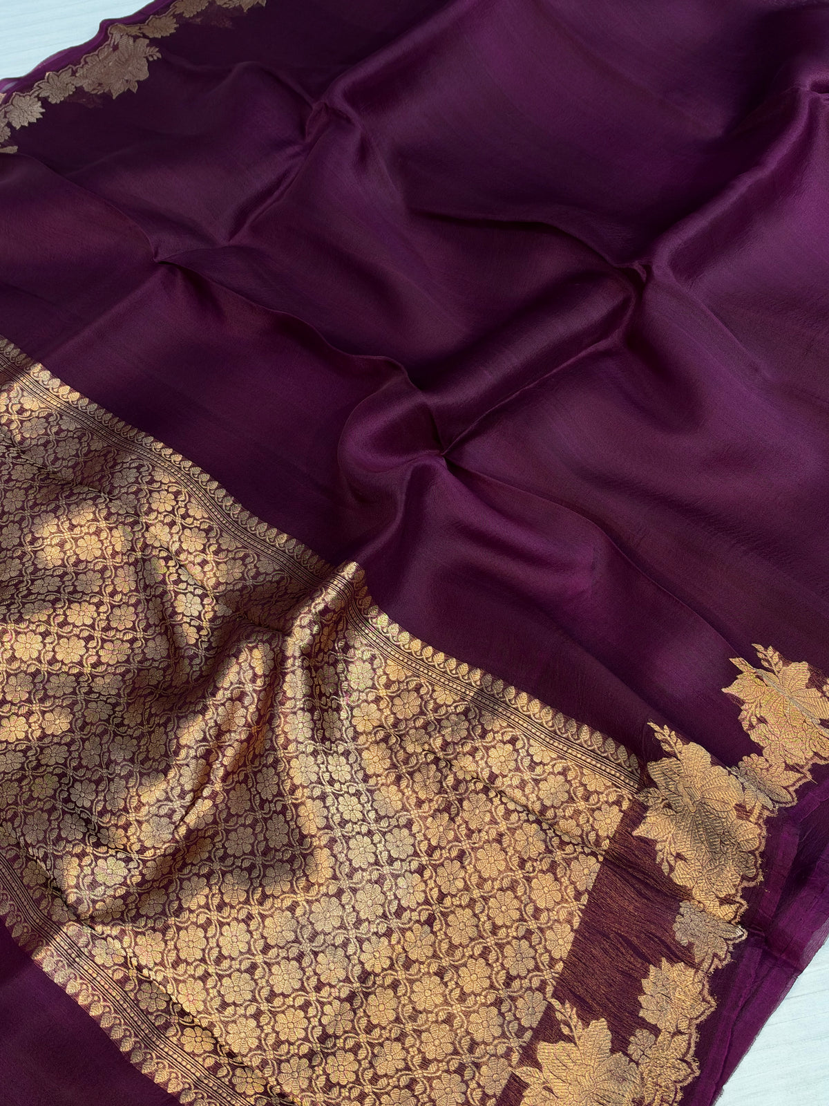 Pure handloom Kora silk saree in wine colour