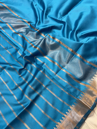 Banarasi soft silk saree in Firozi blue colour