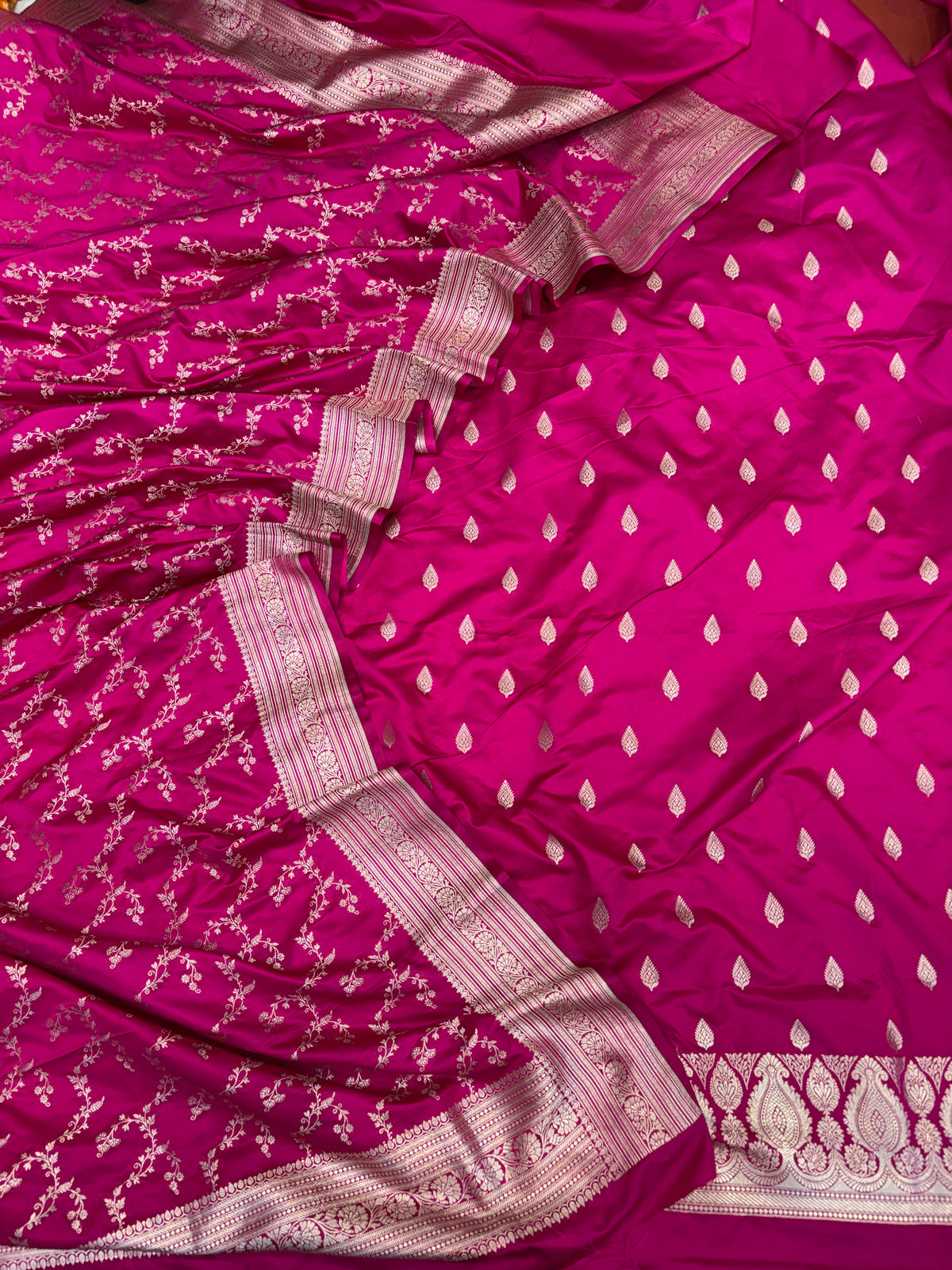 Beautiful Banarasi Mashru silk suit in Rani colour