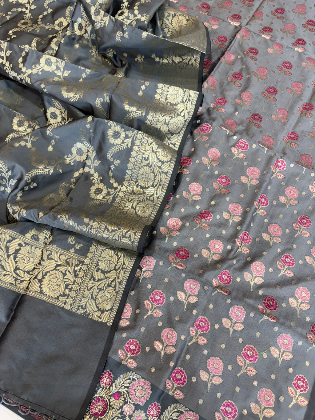 Banarasi soft silk suit light dark grey colour