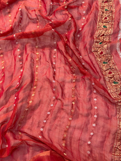 PURE KHADDI TISSUE SILK SAREE IN RED COLOUR (