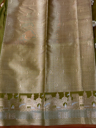 Banarasi soft katan silk saree in Mehandi colour