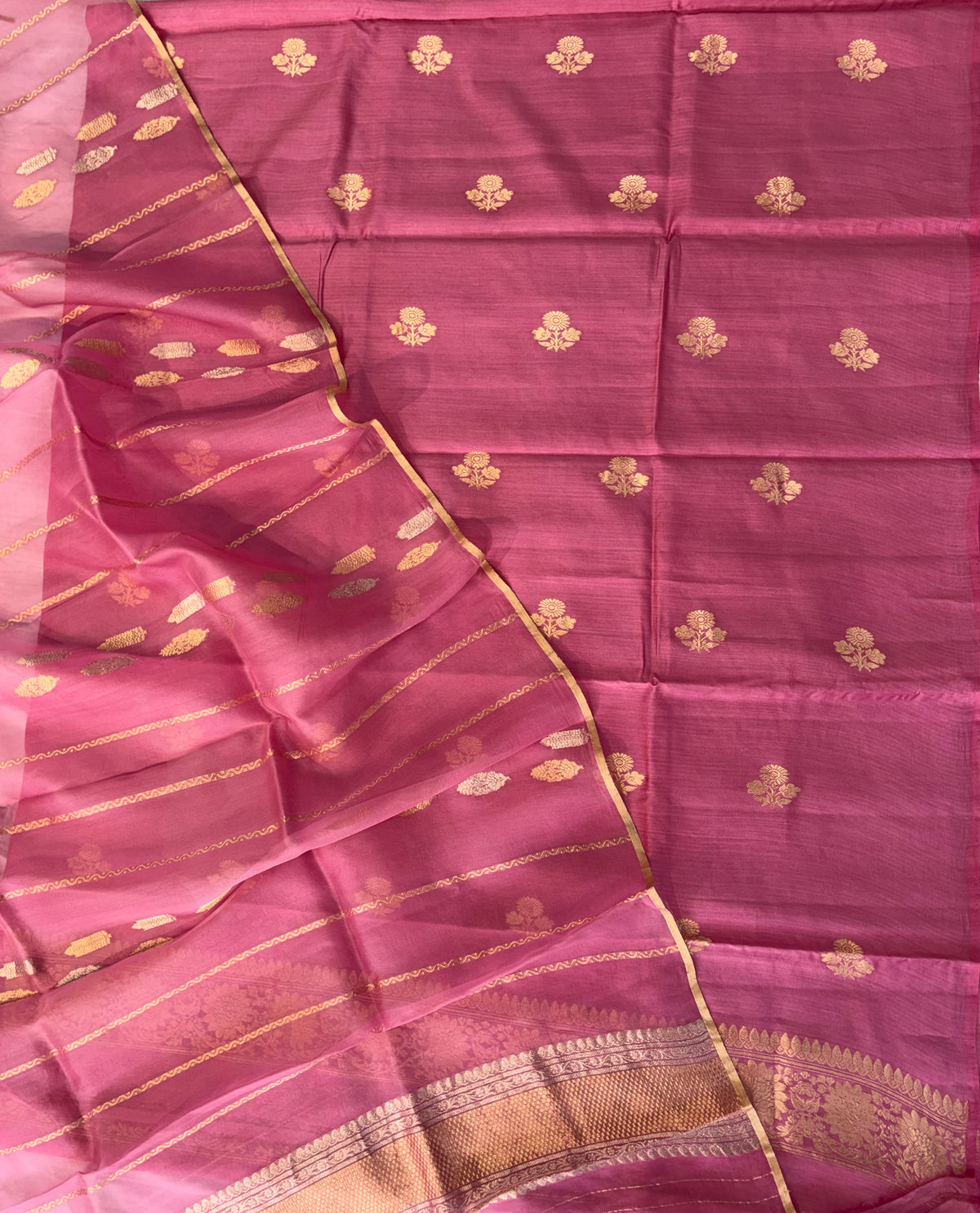 Pure handwoven Chiniya silk suit in dusty pink  colour