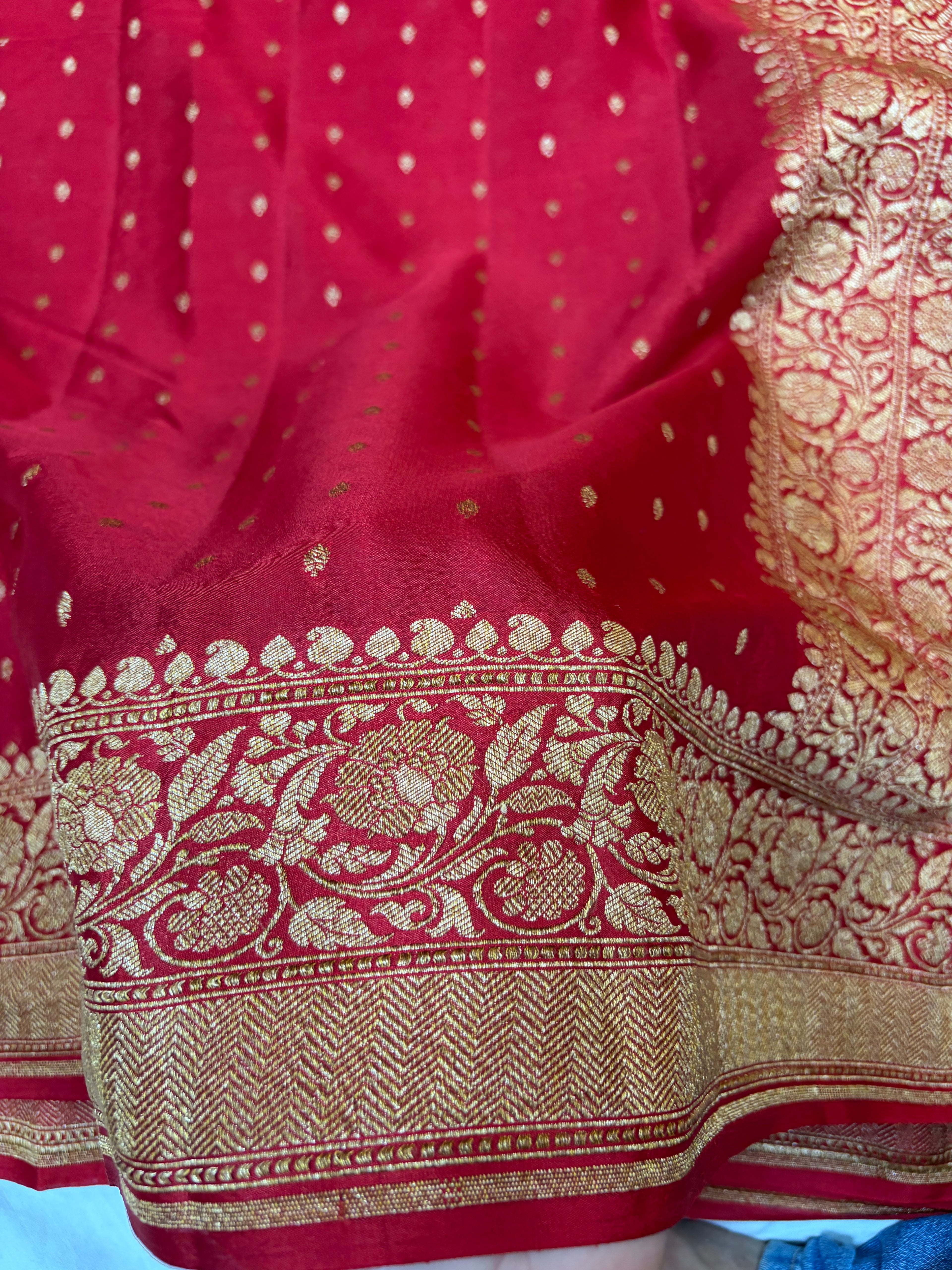 Pure khaddi crepe silk saree in red colour