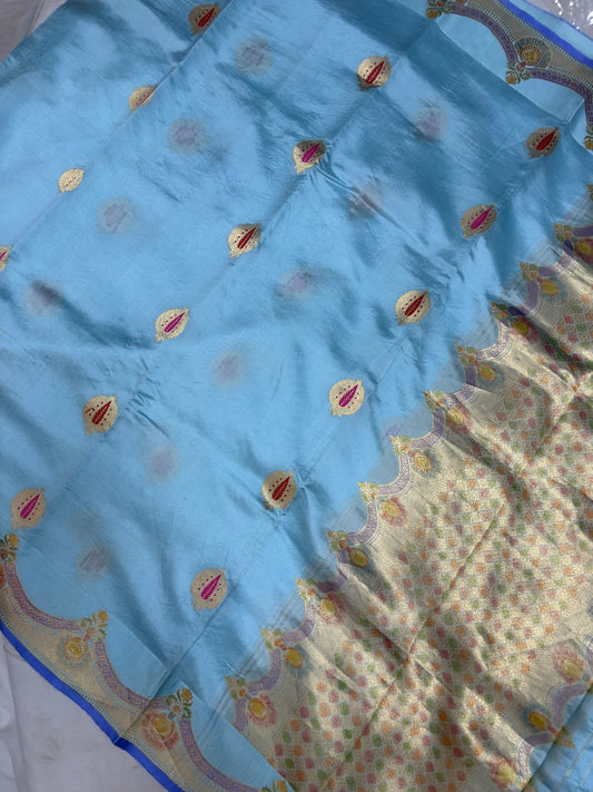 Pure raw mango saree in sky blue colour