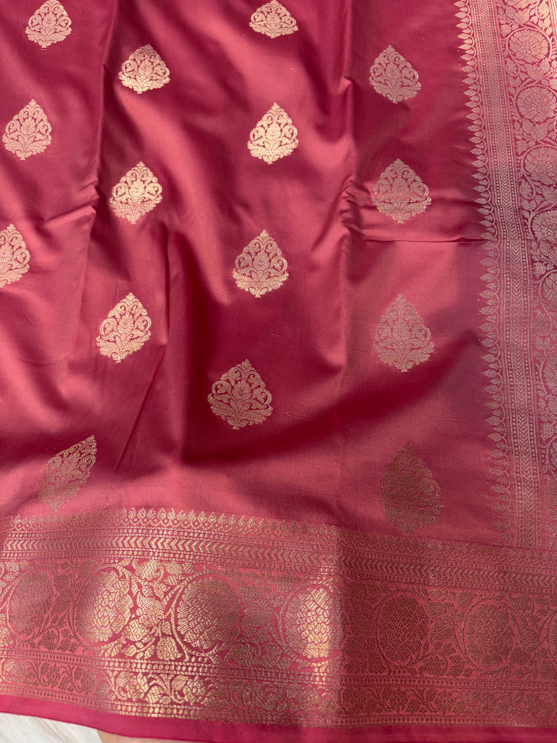 Banarasi mulberry katan silk saree in beautiful Tea rose colour