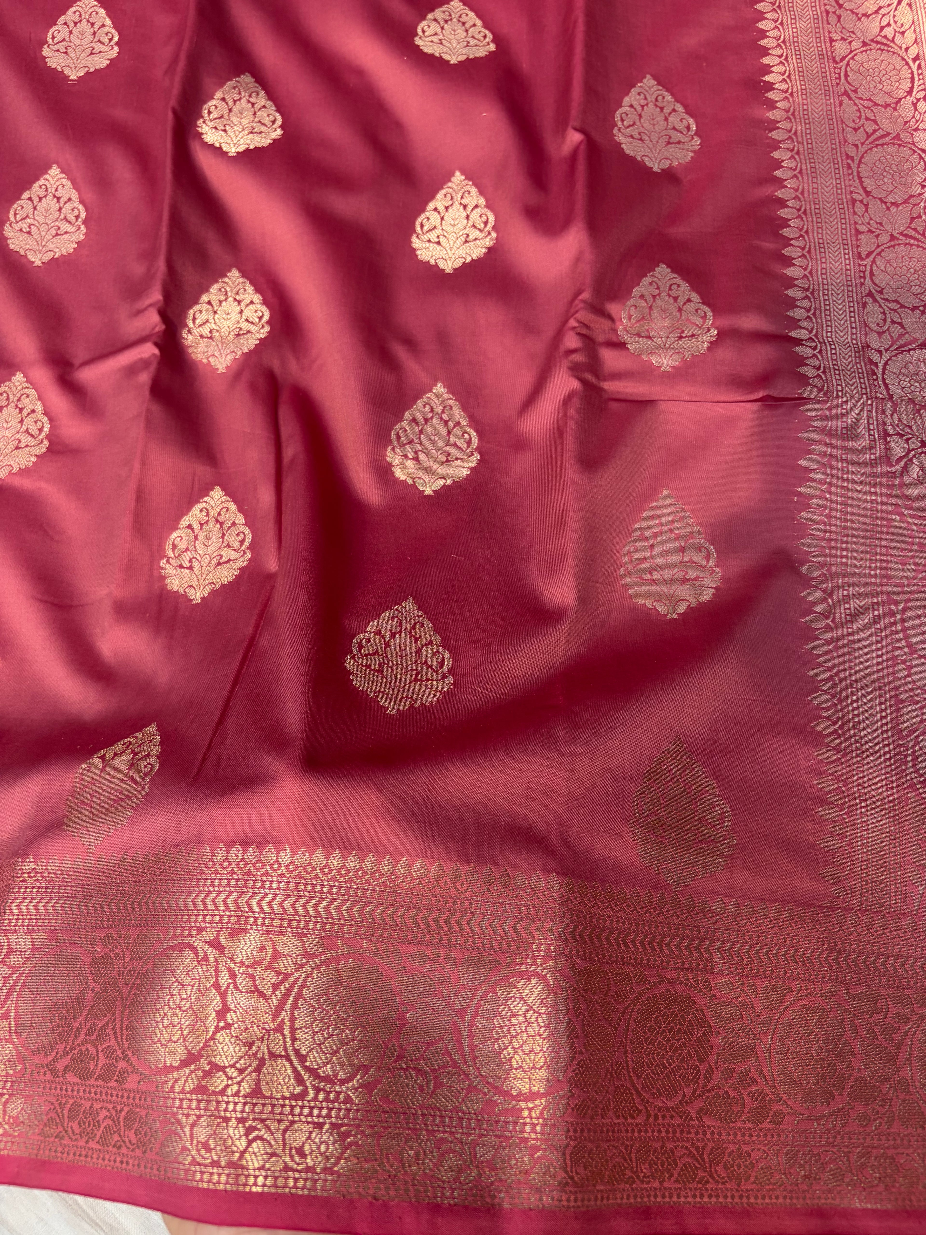 Banarasi mulberry katan silk saree in beautiful Tea rose colour