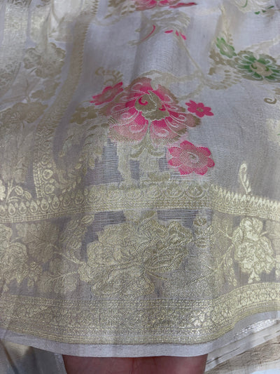 Banarasi pure Tussar Georgette silk saree with multiple meenakari work