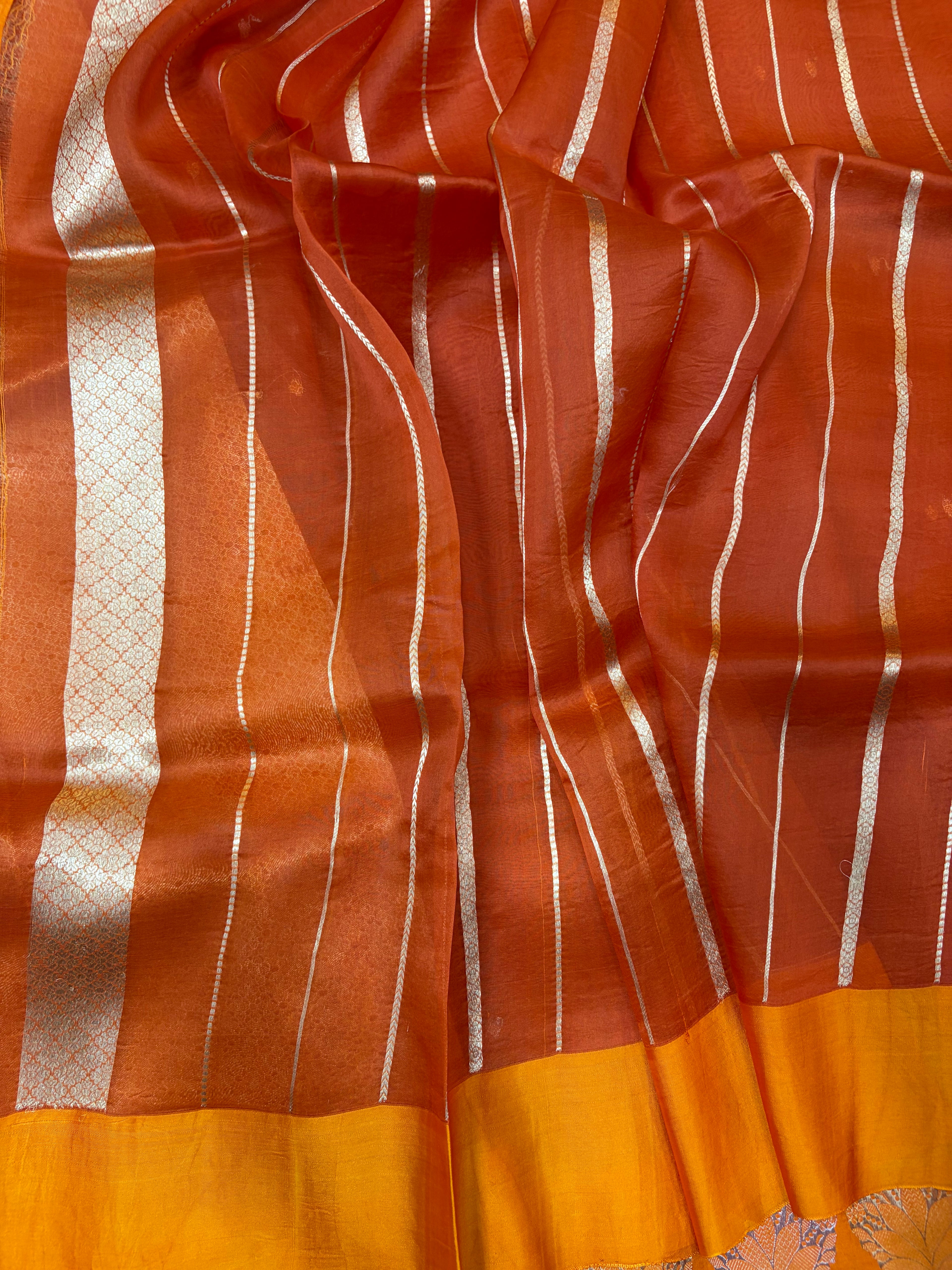Pure handloom organza silk saree in dark Rust orange colour