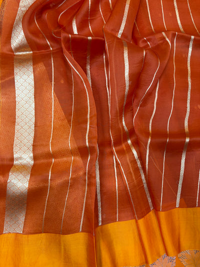 Pure handloom organza silk saree in dark Rust orange colour