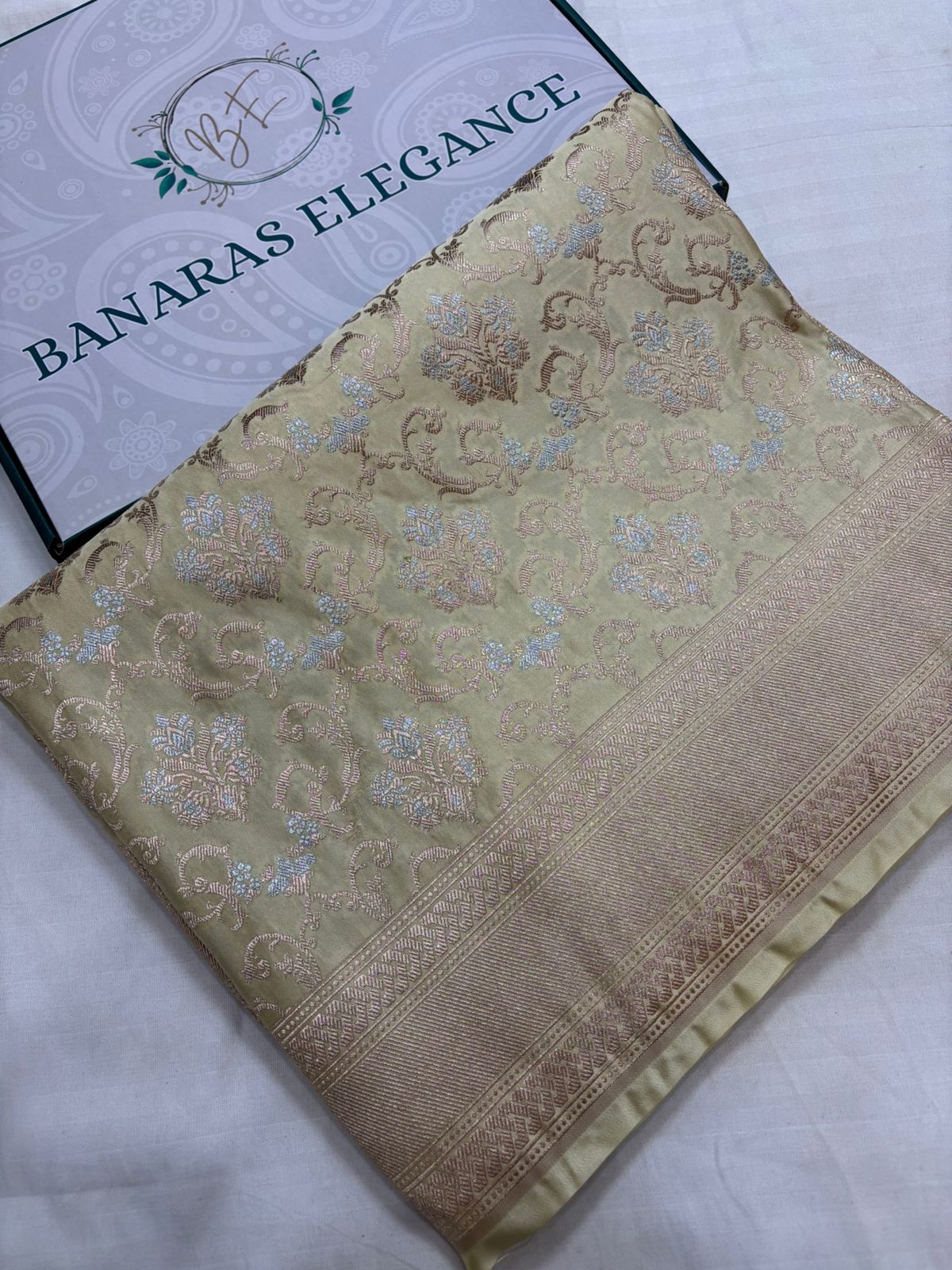 Light Brown Mashru Silk Saree With Zari Border Jaal