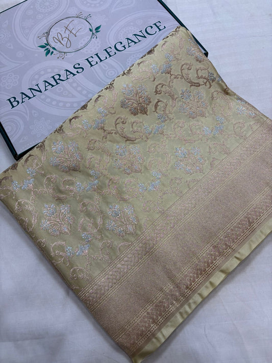 Light Brown Mashru Silk Saree With Zari Border Jaal