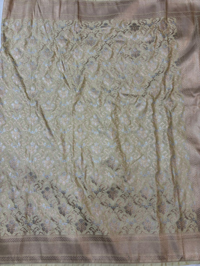 Light Brown Mashru Silk Saree With Zari Border Jaal