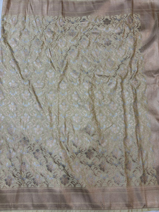 Light Brown Mashru Silk Saree With Zari Border Jaal