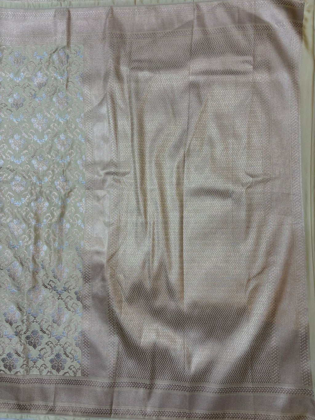 Light Brown Mashru Silk Saree With Zari Border Jaal