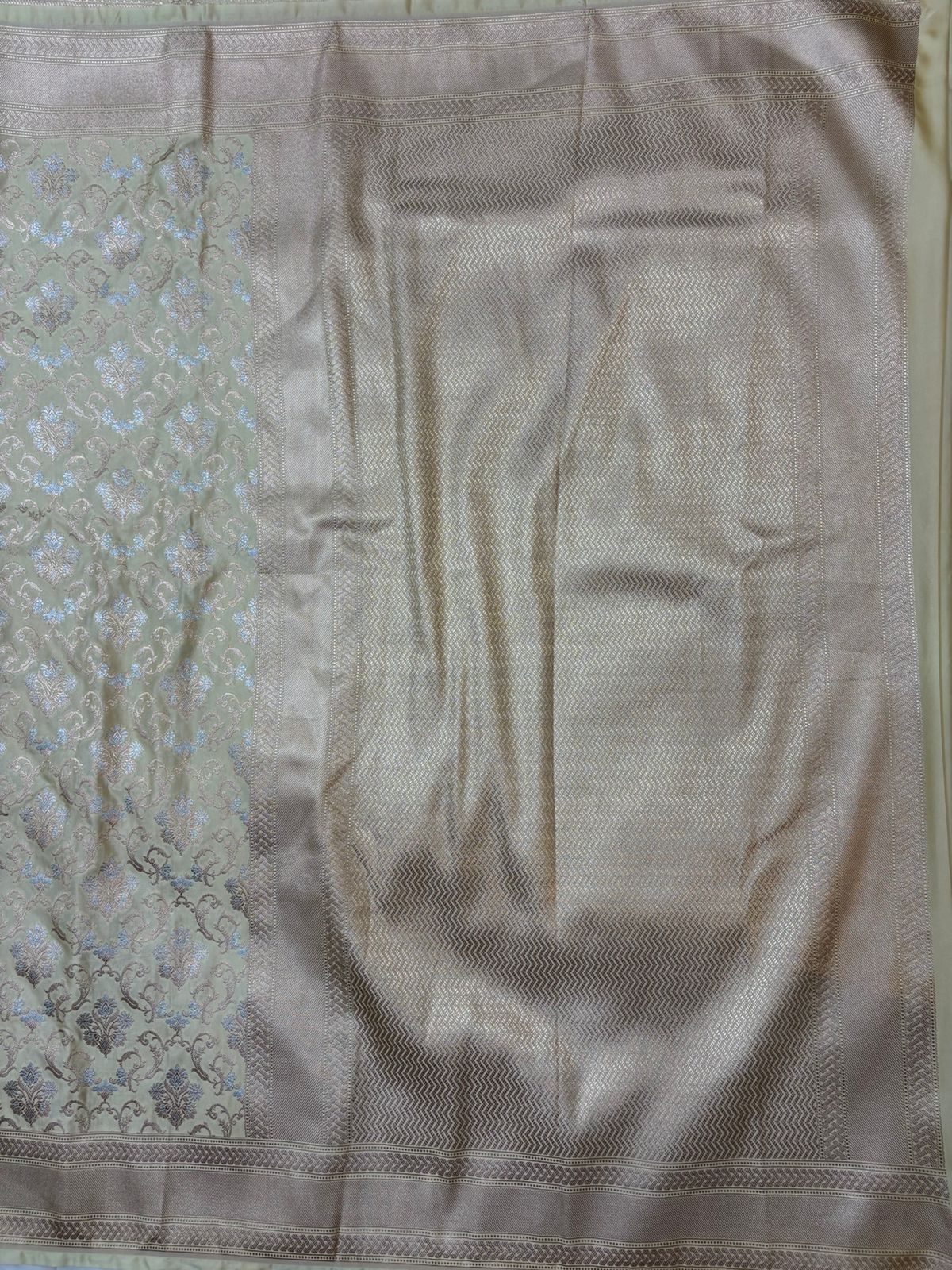 Light Brown Mashru Silk Saree With Zari Border Jaal