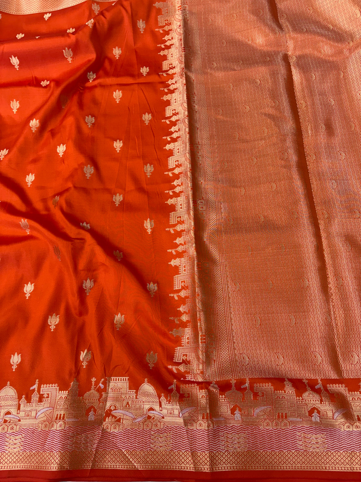 Banarasi soft katan silk saree in rust orange  colour