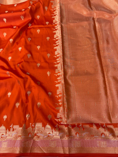 Banarasi soft katan silk saree in rust orange  colour