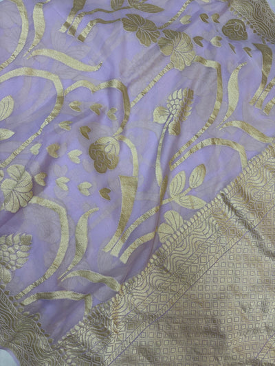 Pure georgette silk saree in pastel levender colour