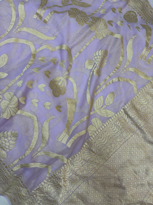 Pure georgette silk saree in pastel levender colour