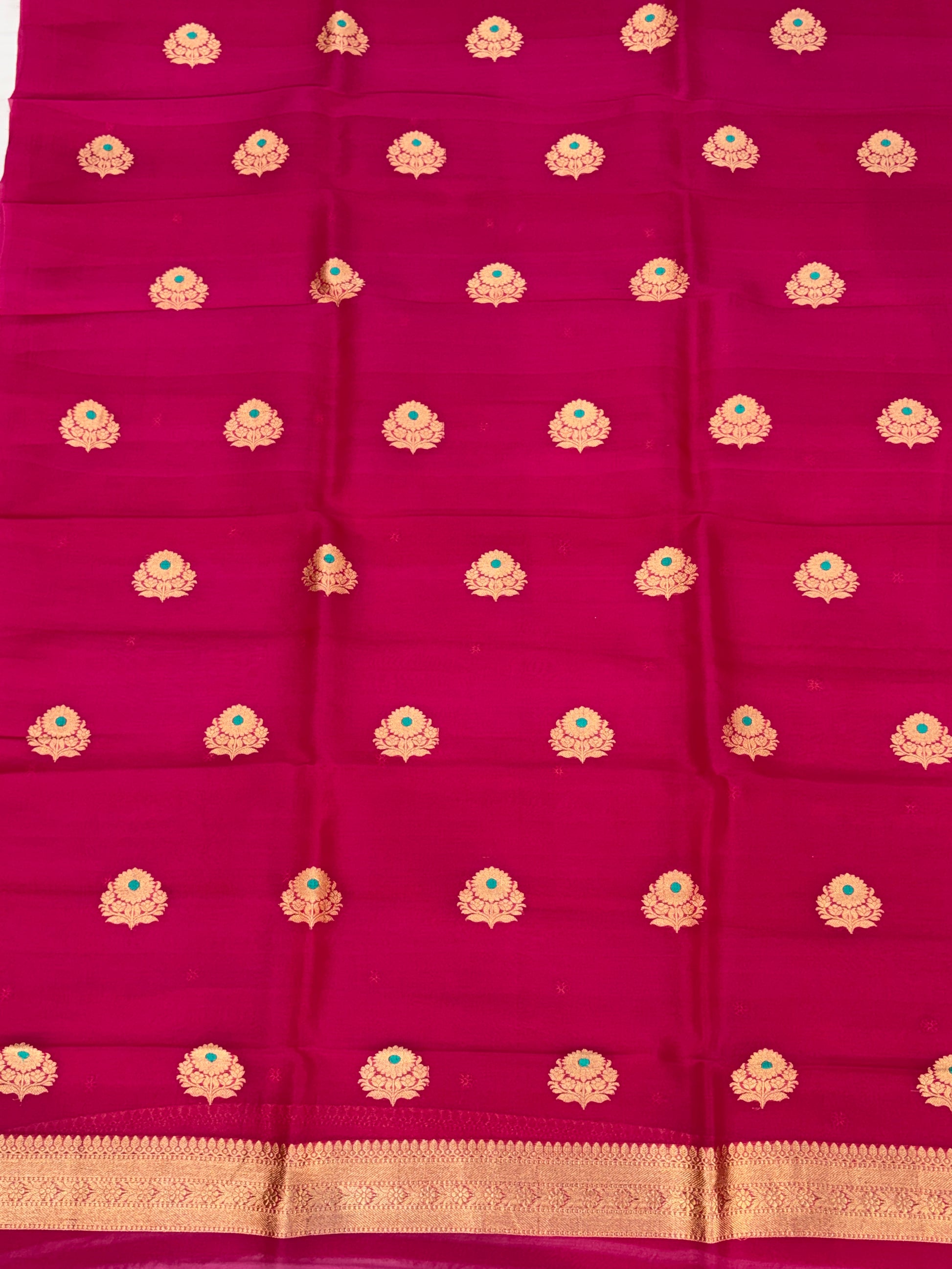 Pure Handloom Kora silk suit set in light Rani colour with meenakari work