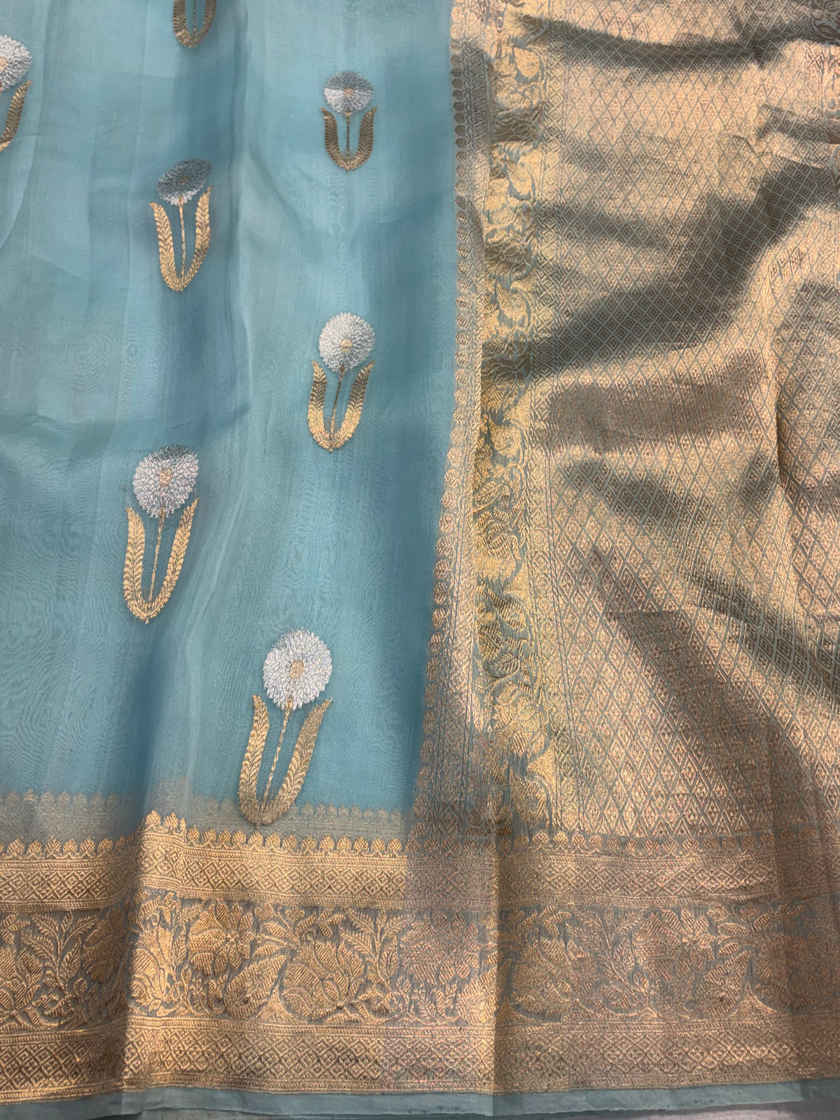Pure handloom Kora silk saree in sea green colour