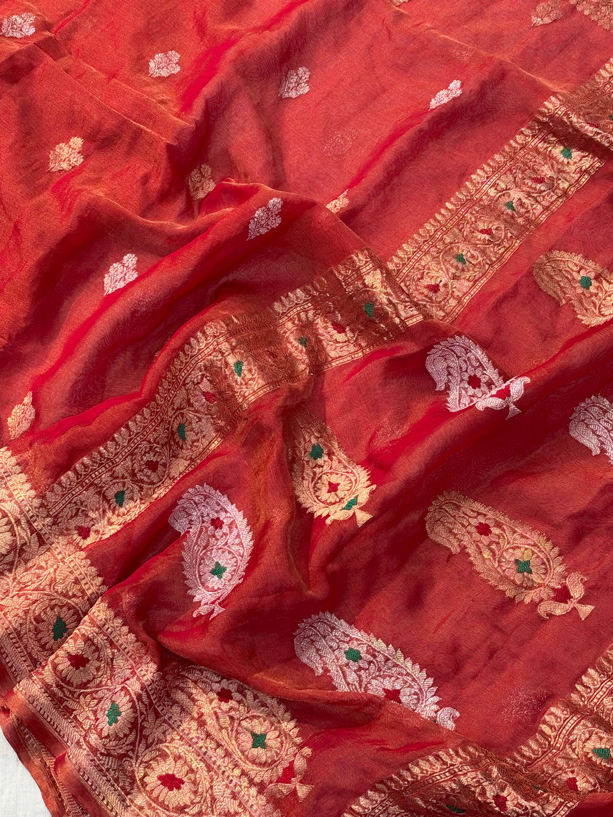 PURE KHADDI TISSUE SILK SAREE IN RED COLOUR (