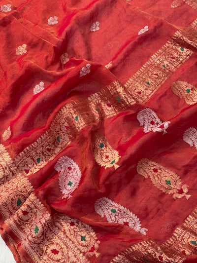 PURE KHADDI TISSUE SILK SAREE IN RED COLOUR (