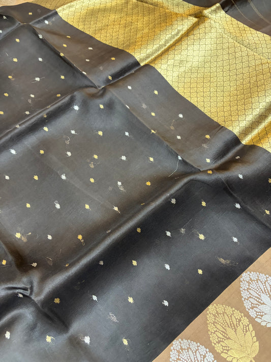 Pure handloom organza silk saree in dark brown colour