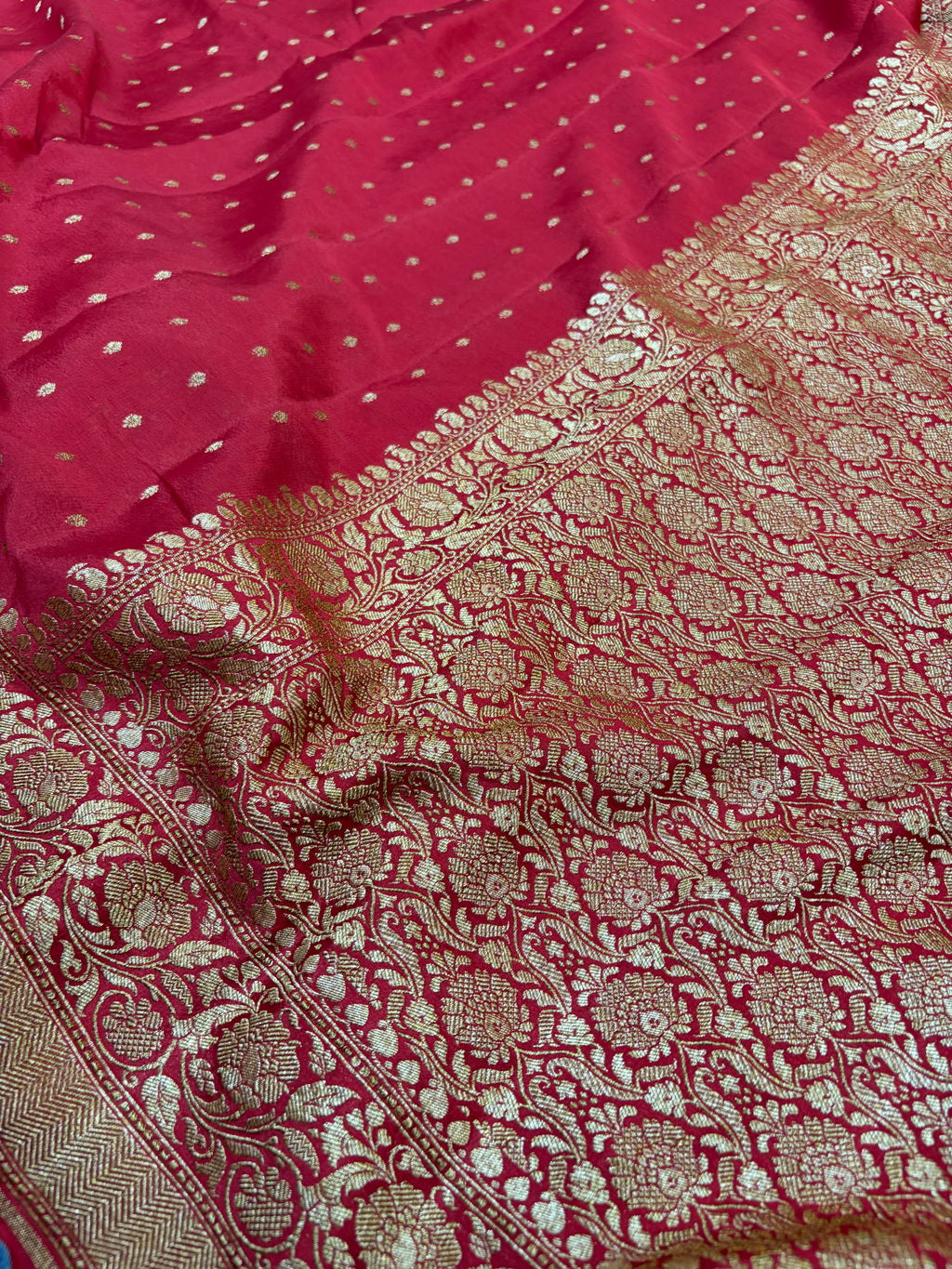 Pure khaddi crepe silk saree in red colour