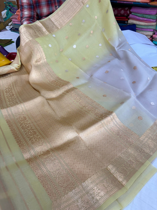 Pure handloom organza silk saree in pastel colour