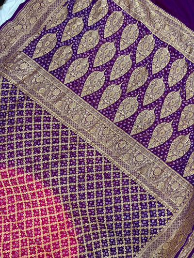 Pure Georgette Bandhani Zari Banarasi Border Saree