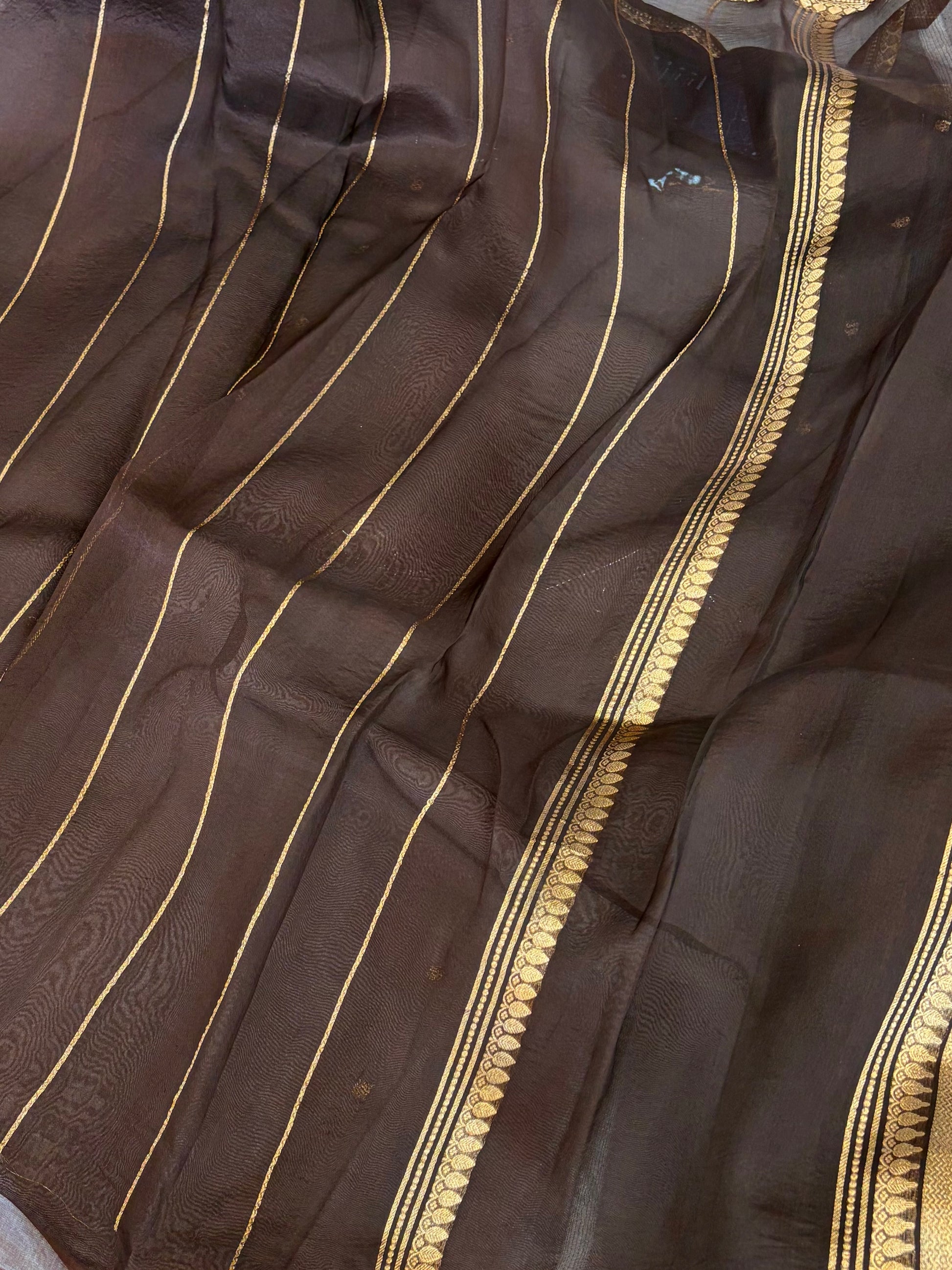 Pure handloom Kora silk saree in brown colour