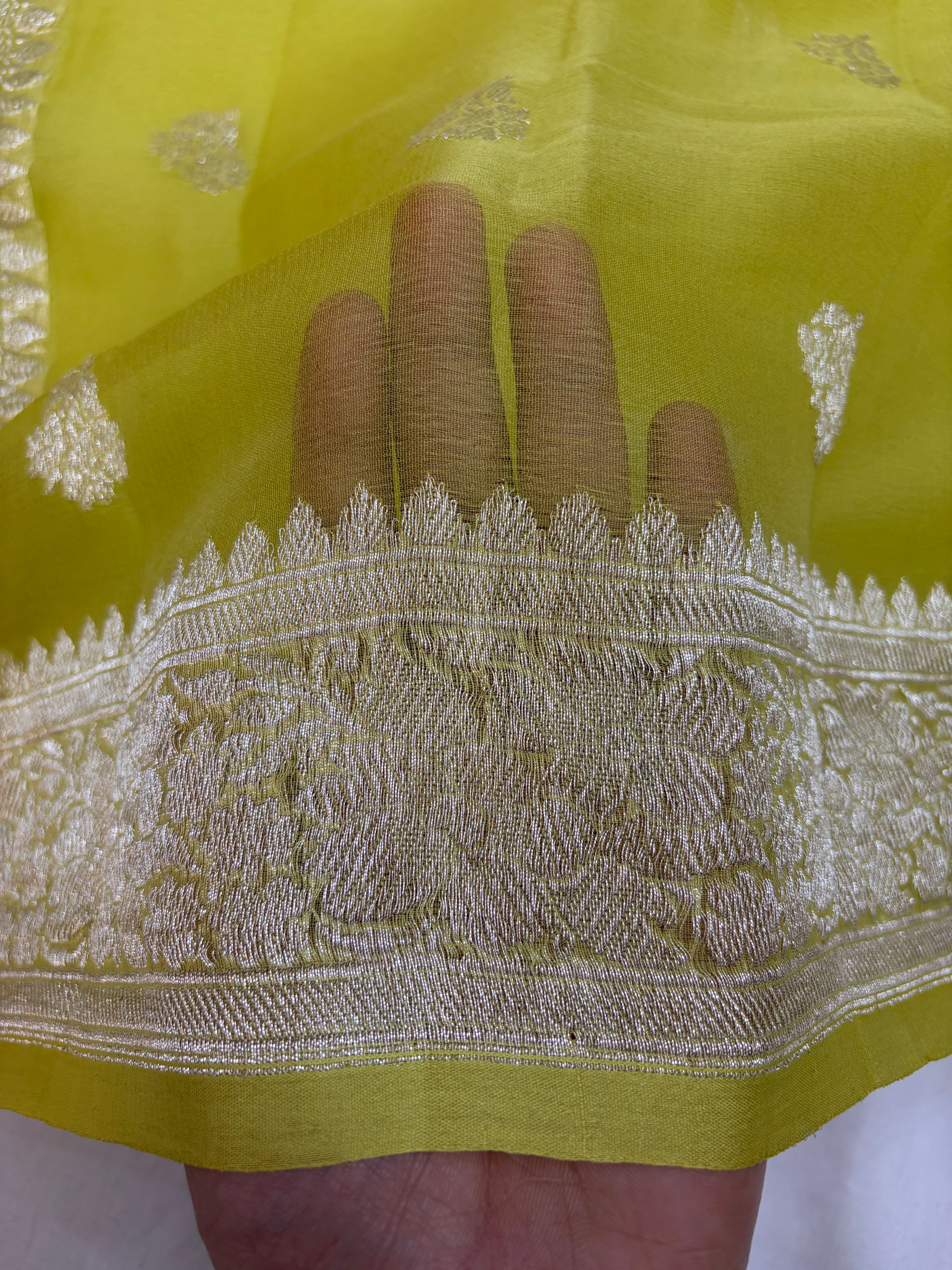 Pure khaddi chiffon saree in light mehndi colour