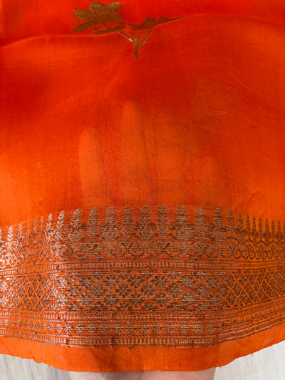 Pure handloom organza silk saree in orange colour