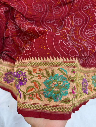 Pure Tilfi Georgette Bandhani sarees in red colour