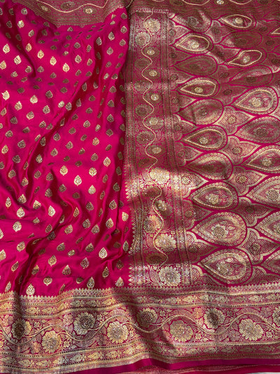 Bridal Banarasi satin Katan silk sarees in Rani pink colour with all over Swarovski work